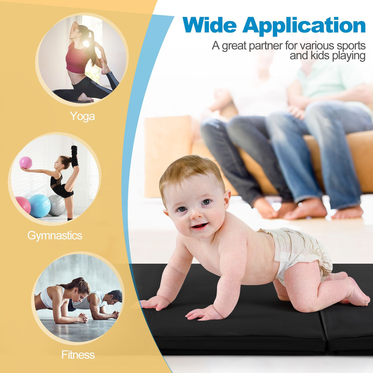 Tri-Fold Folding Exercise Mat with PU Leather Cover