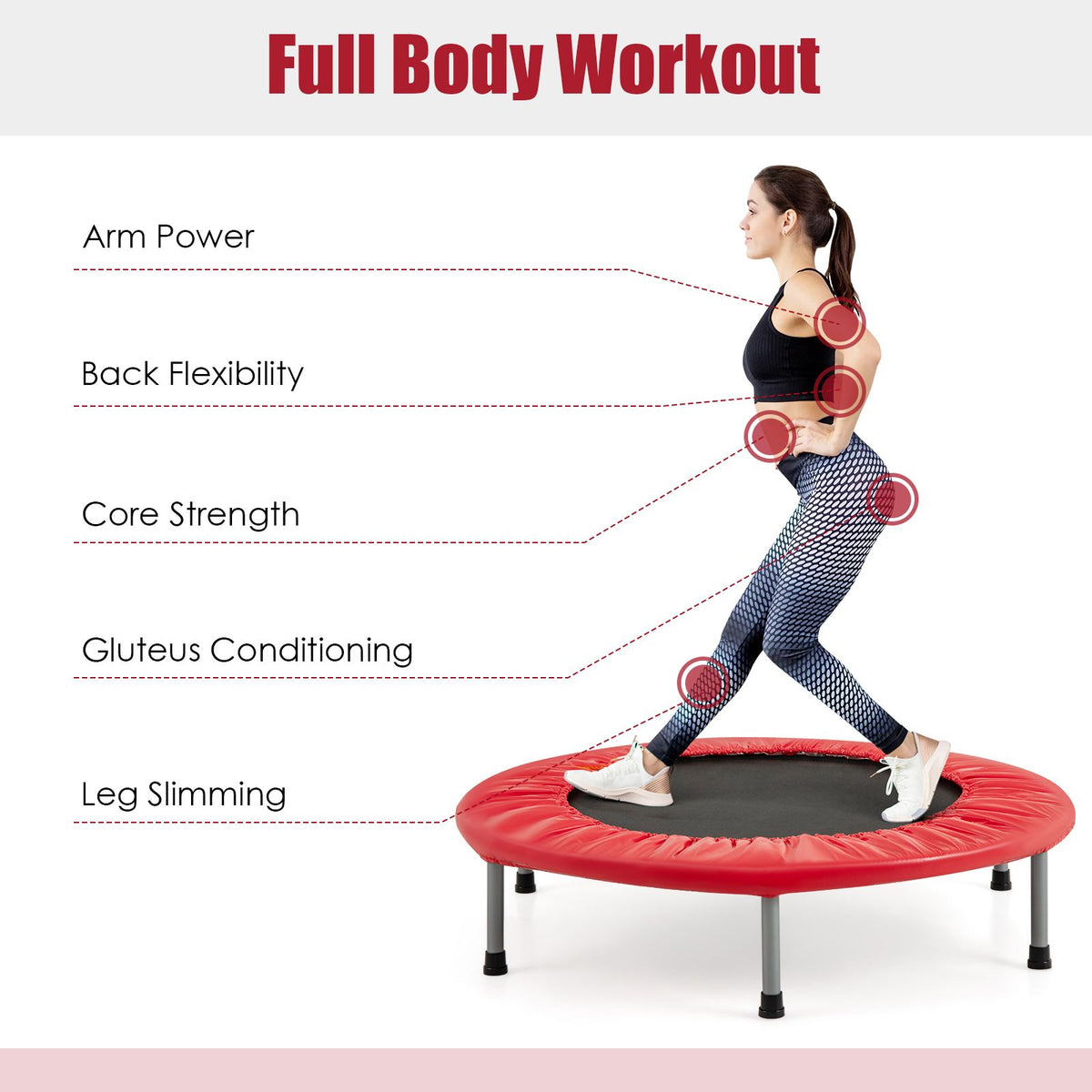 Foldable Mini Trampoline with Springs and Padded Cover