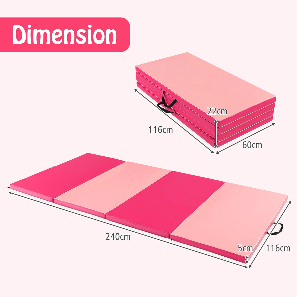Folding Gymnastics Mat with Carry Handles Hook and Loop Fasteners