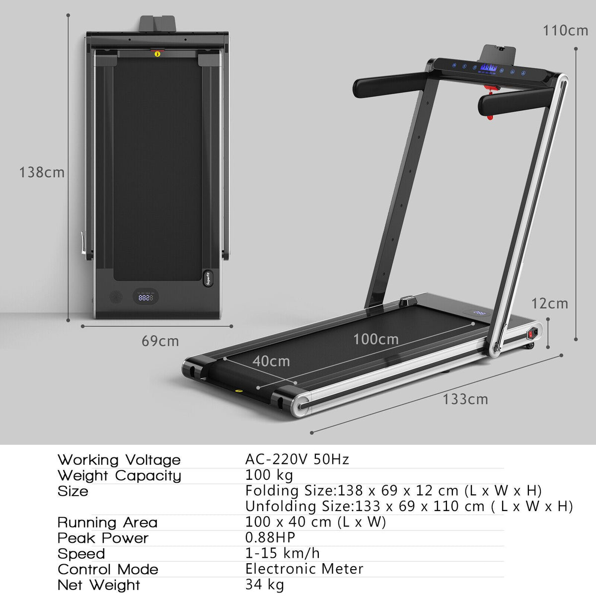 2-In-1 Folding under Desk Treadmill with Dual LED Display