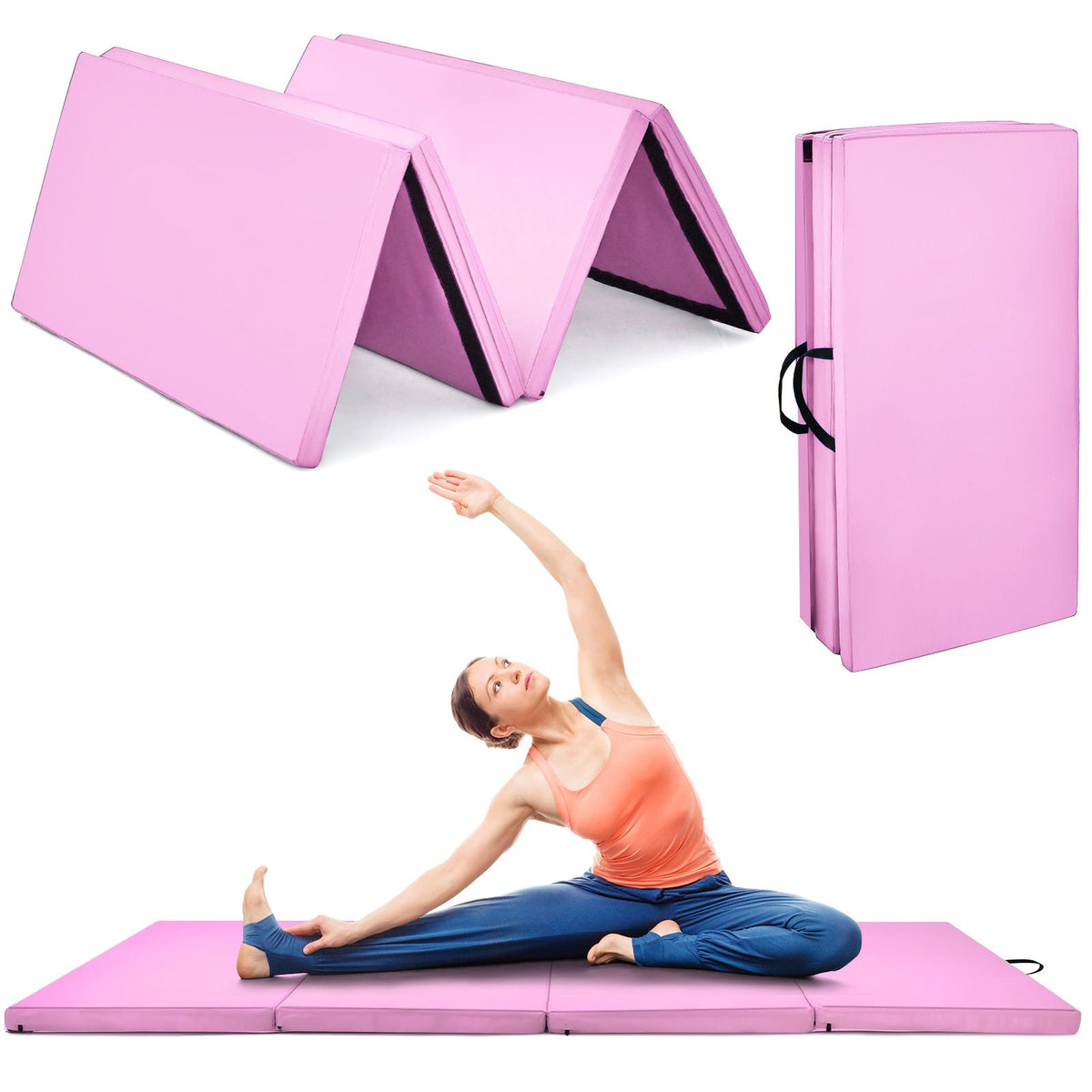Folding Gymnastics Mat with Carry Handles Hook and Loop Fasteners