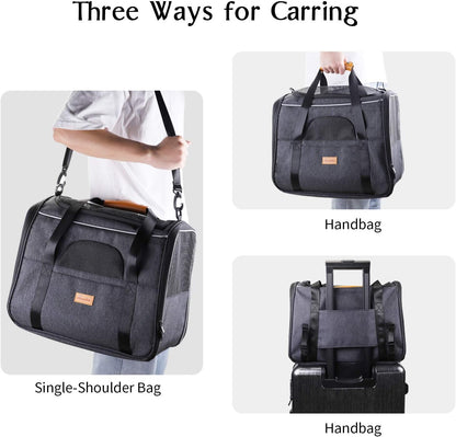 Cat Carrier, Portable Pet Carrier Bag for Cats and Small Dogs, Foldable Soft Sided Cat Transport Carrier, Airline Approved Pet Travel Carrier with Shoulder Strap, Removable Mat and Pet Bowl