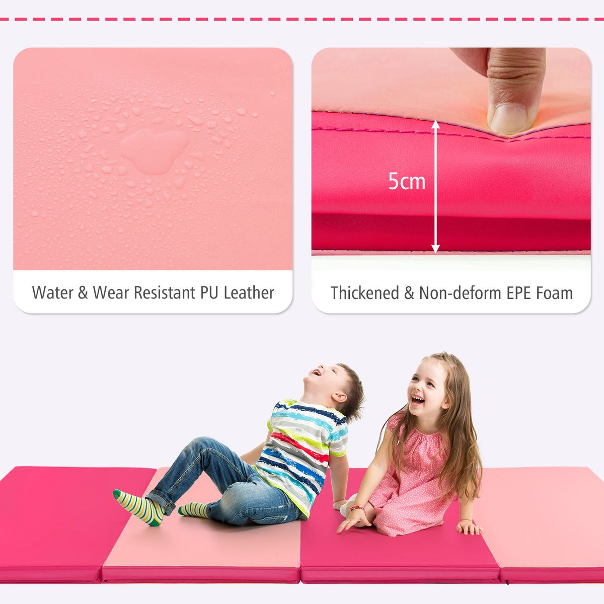 Folding Gymnastics Mat with Carry Handles Hook and Loop Fasteners