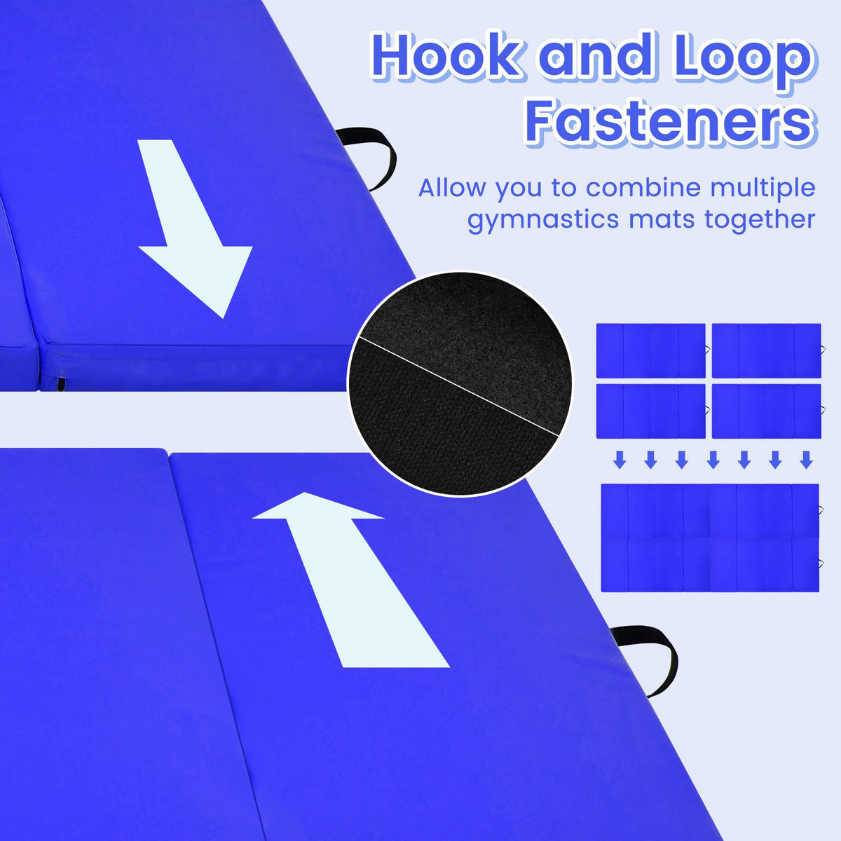 Folding Gymnastics Mat with Carry Handles Hook and Loop Fasteners