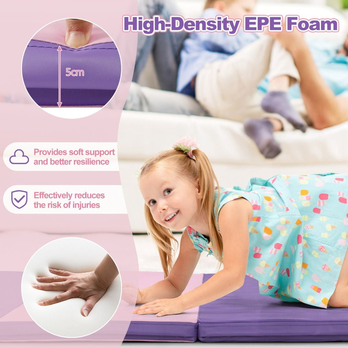 Folding Gymnastics Mat with Carry Handles Hook and Loop Fasteners