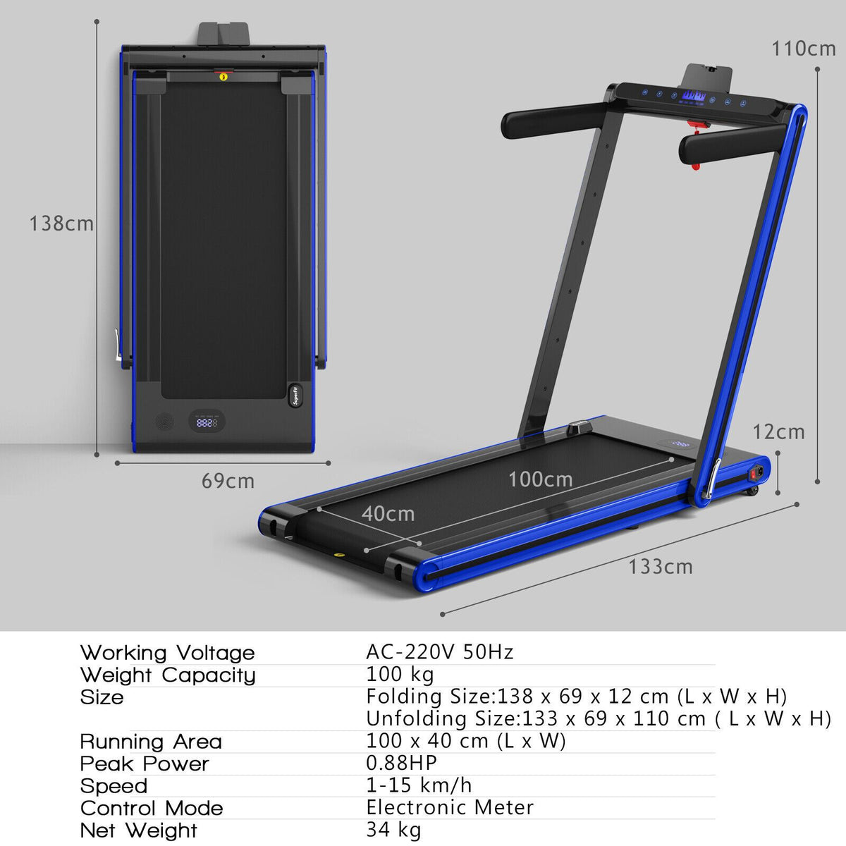 2-In-1 Folding under Desk Treadmill with Dual LED Display