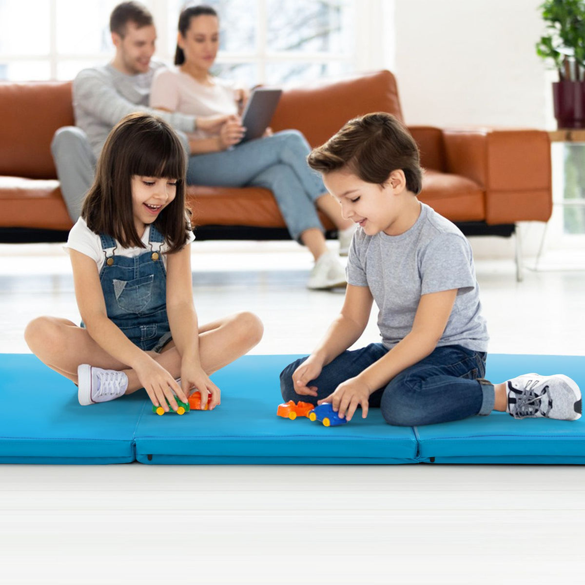 Tri-Fold Folding Exercise Mat with PU Leather Cover