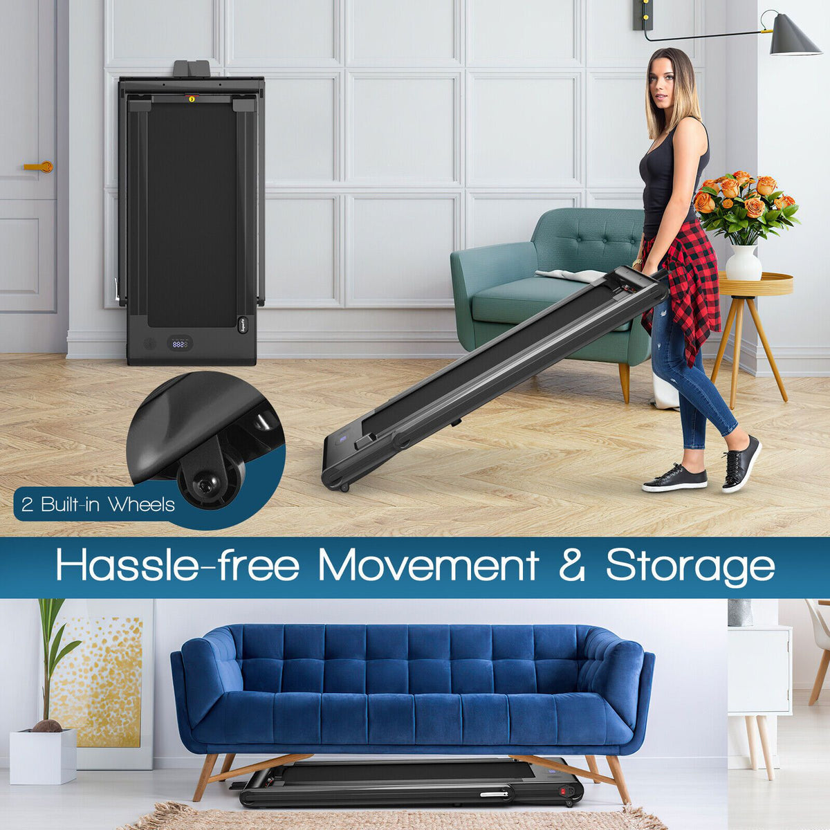 2-In-1 Folding under Desk Treadmill with Dual LED Display