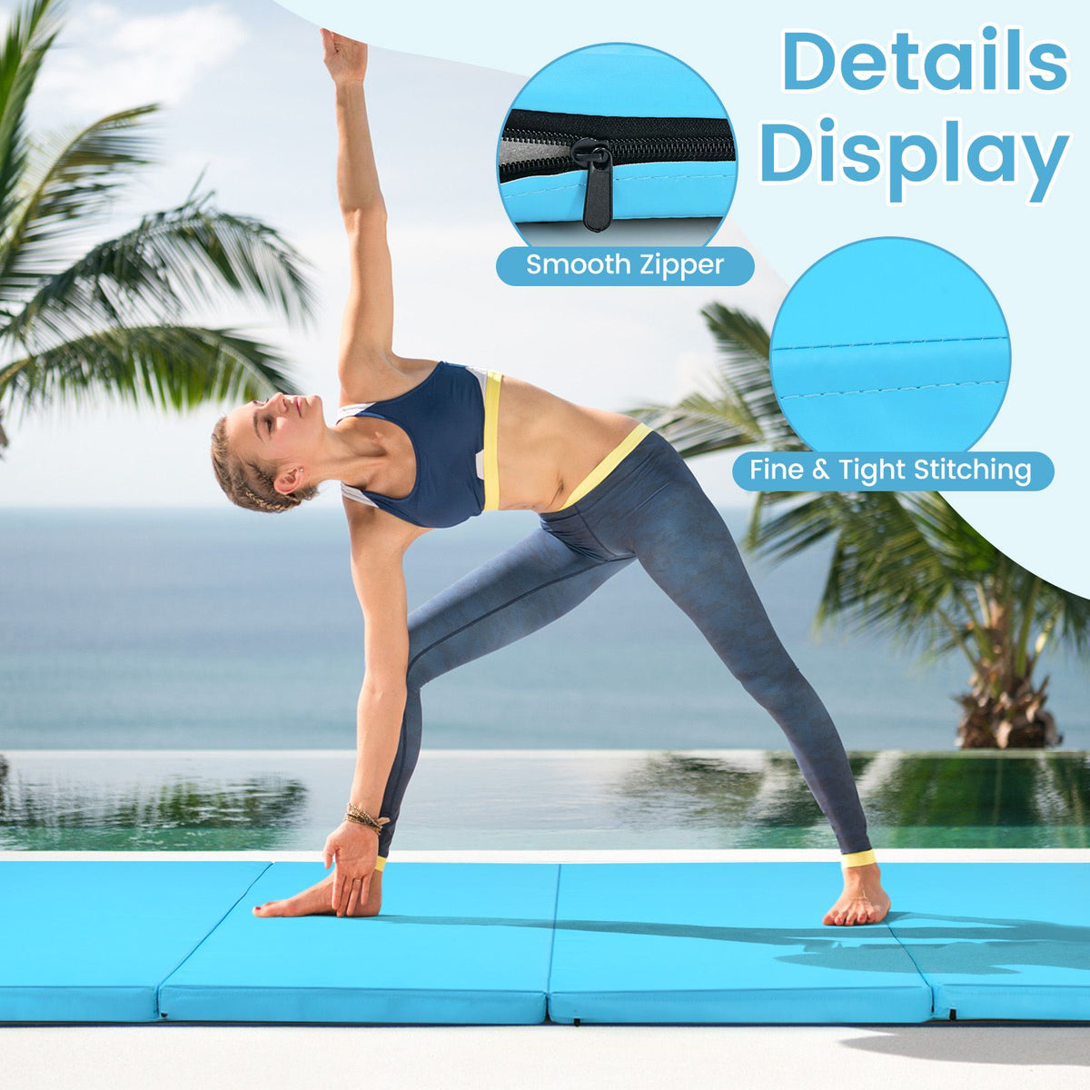 Folding Gymnastics Mat with Carry Handles Hook and Loop Fasteners