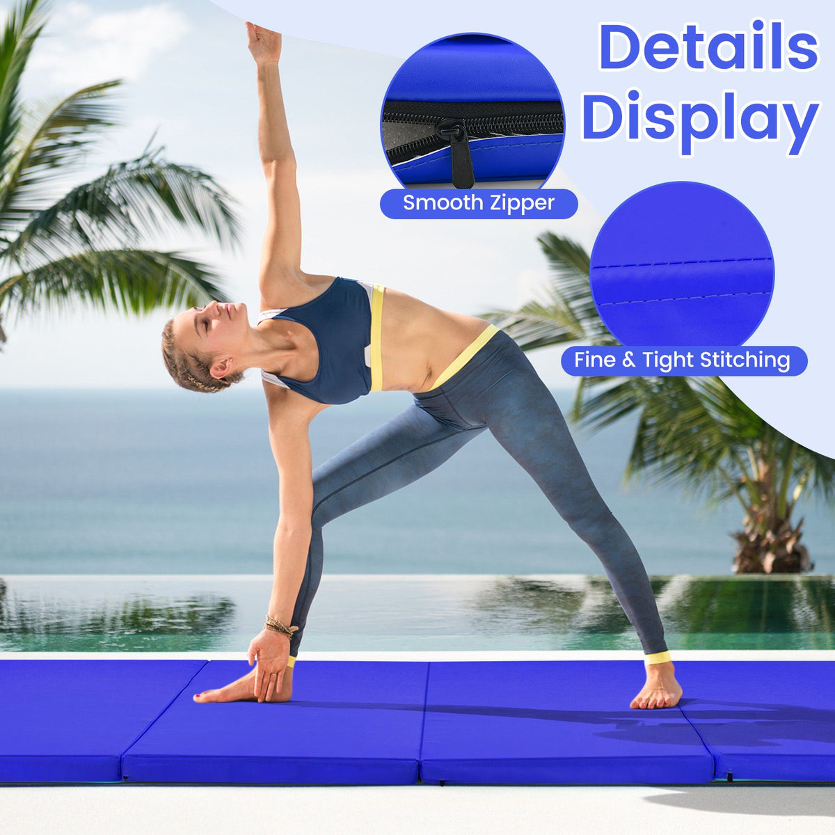 Folding Gymnastics Mat with Carry Handles Hook and Loop Fasteners