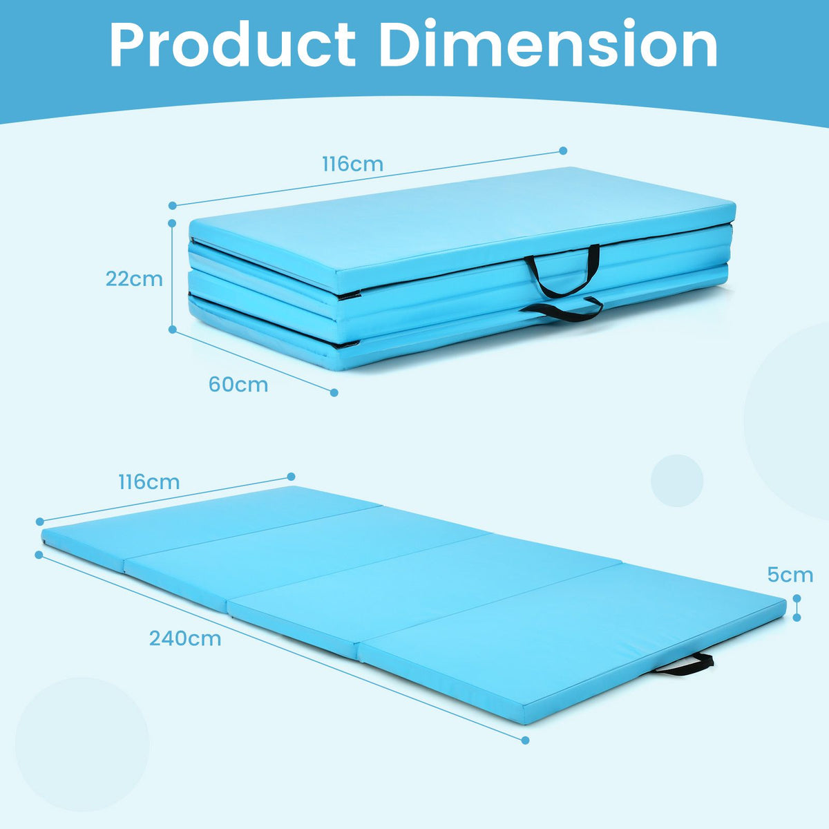 Folding Gymnastics Mat with Carry Handles Hook and Loop Fasteners