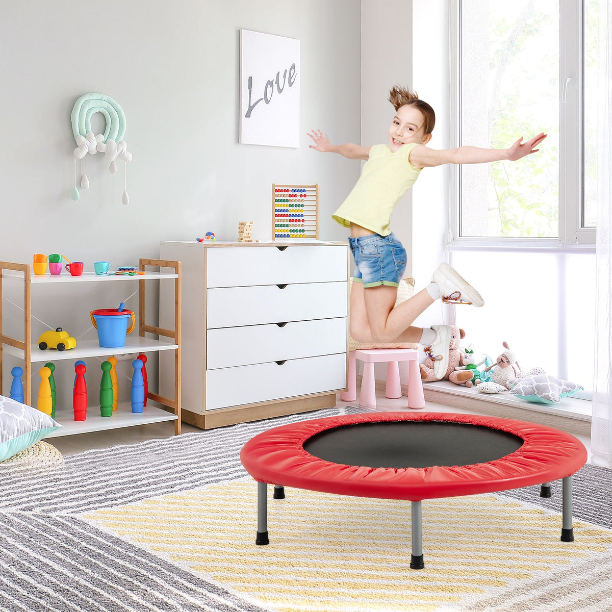 Foldable Mini Trampoline with Springs and Padded Cover