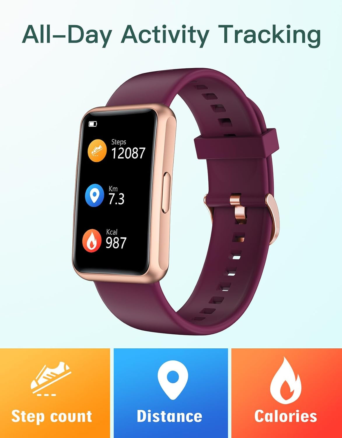 Fitness Tracker No Bluetooth No APP No Phone Needed, Fitness Watch for Men Women Parents IP68 Waterproof with Full Touch Screen Steps Calories Counter Sleep Tracker Alarm Clocks (Purple)