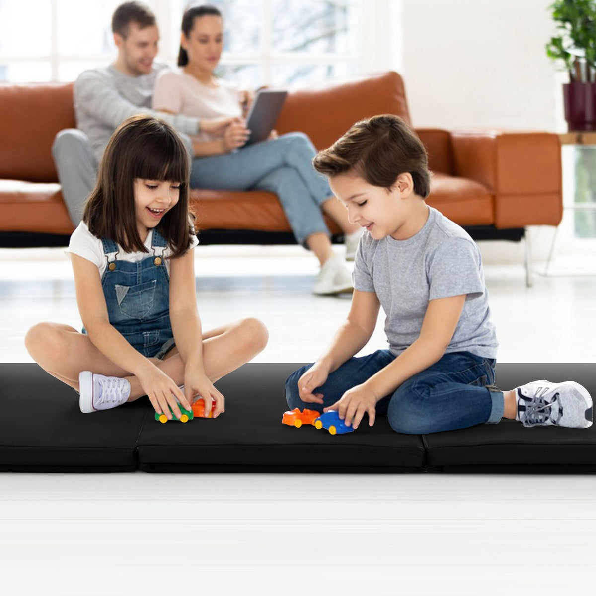 Tri-Fold Folding Exercise Mat with PU Leather Cover