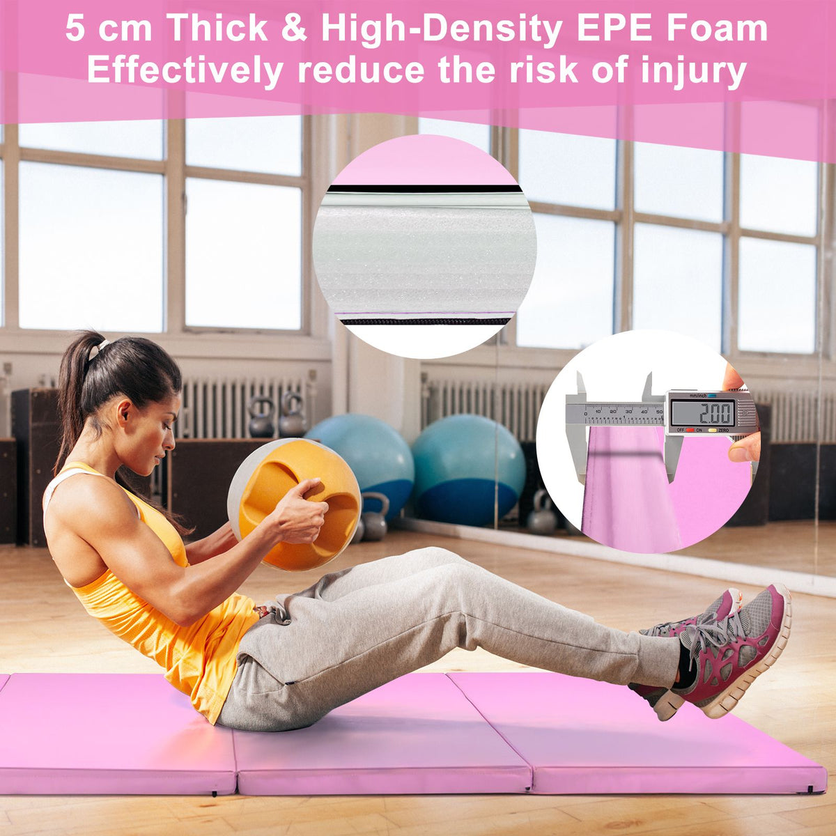 Folding Gymnastics Mat with Carry Handles Hook and Loop Fasteners