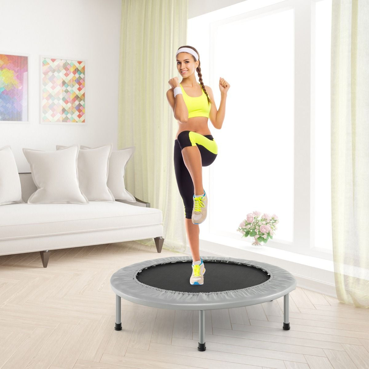 Foldable Mini Trampoline with Springs and Padded Cover