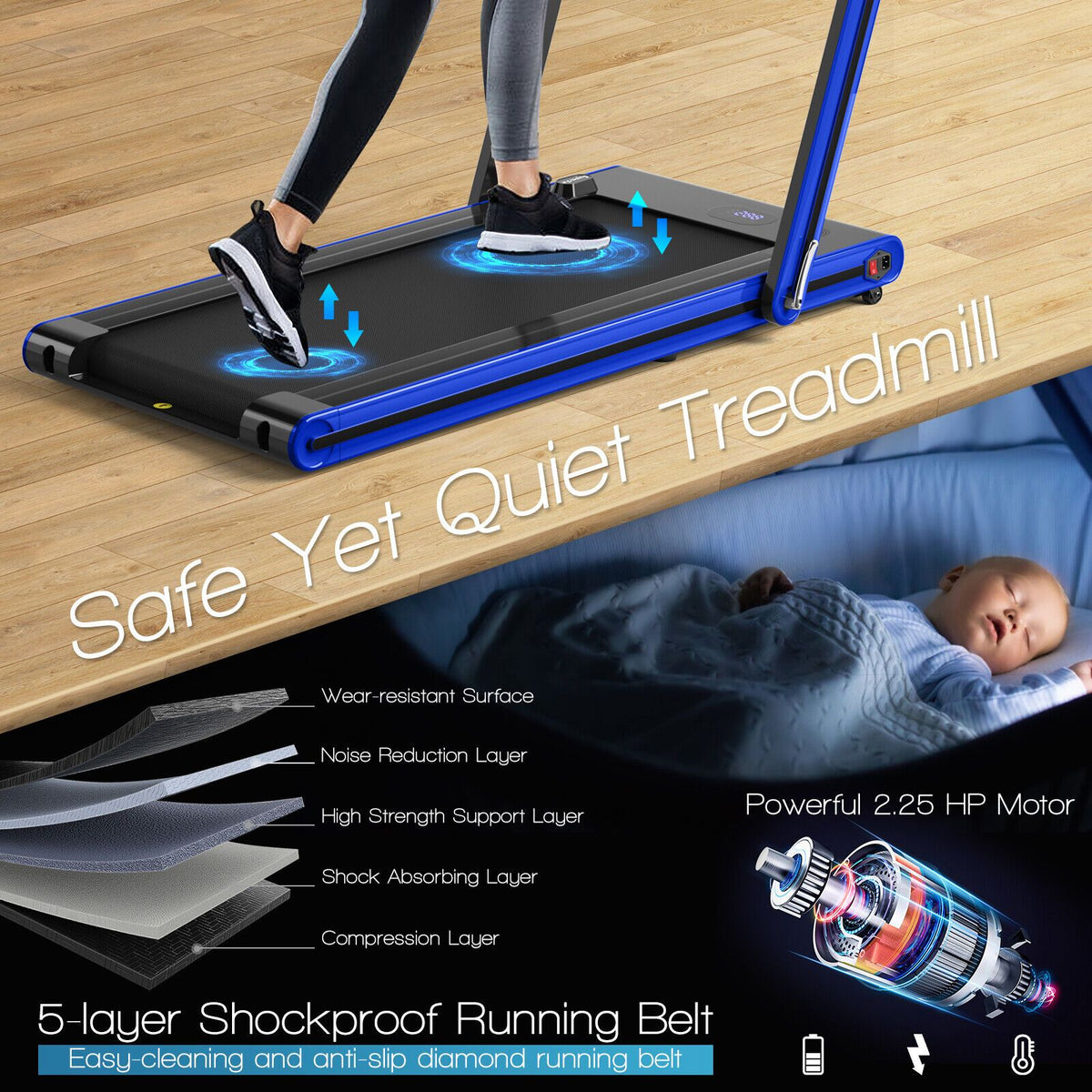 2-In-1 Folding under Desk Treadmill with Dual LED Display