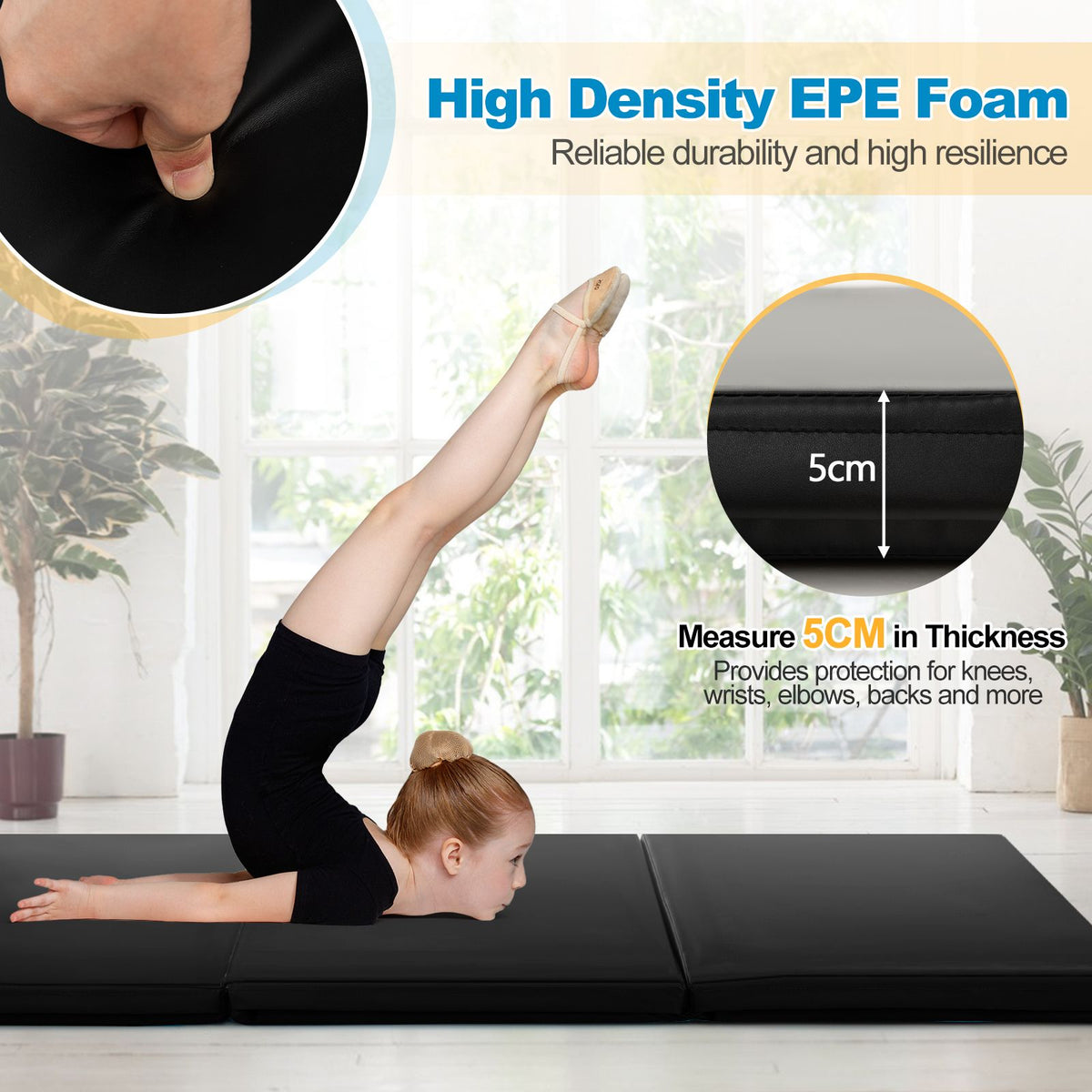 Tri-Fold Folding Exercise Mat with PU Leather Cover