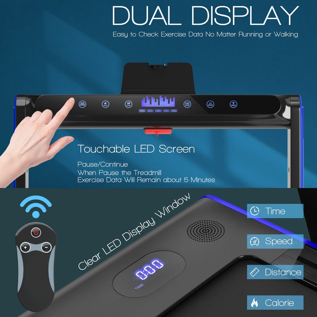 2-In-1 Folding under Desk Treadmill with Dual LED Display
