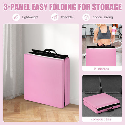 Tri-Fold Folding Exercise Mat with PU Leather Cover