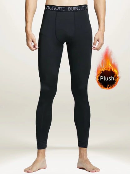 Warm Pants for Men with Plush and Thickened Autumn and Winter High Elasticity, Tight Fitting Sports Bottoms and Slim Fitting Pan