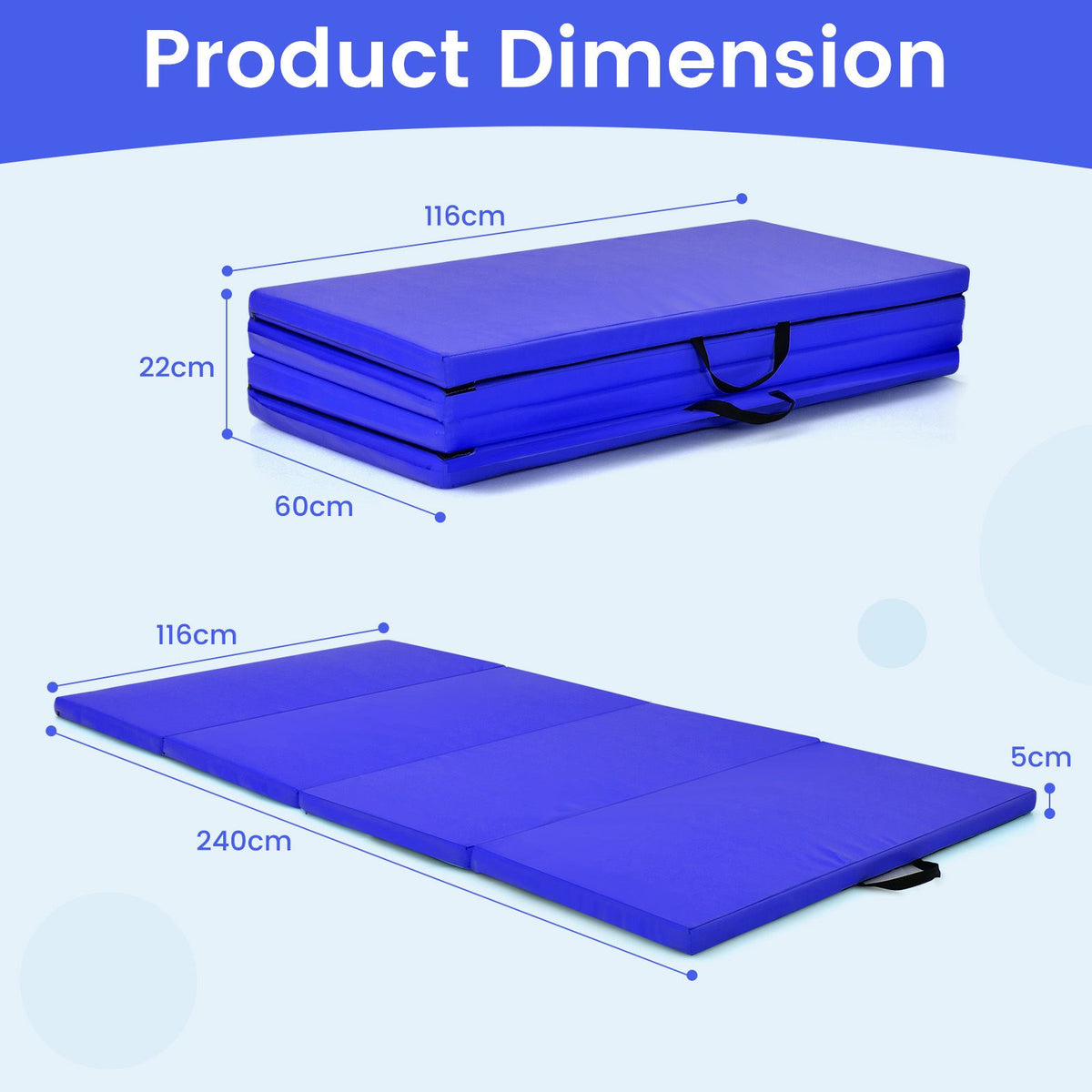 Folding Gymnastics Mat with Carry Handles Hook and Loop Fasteners